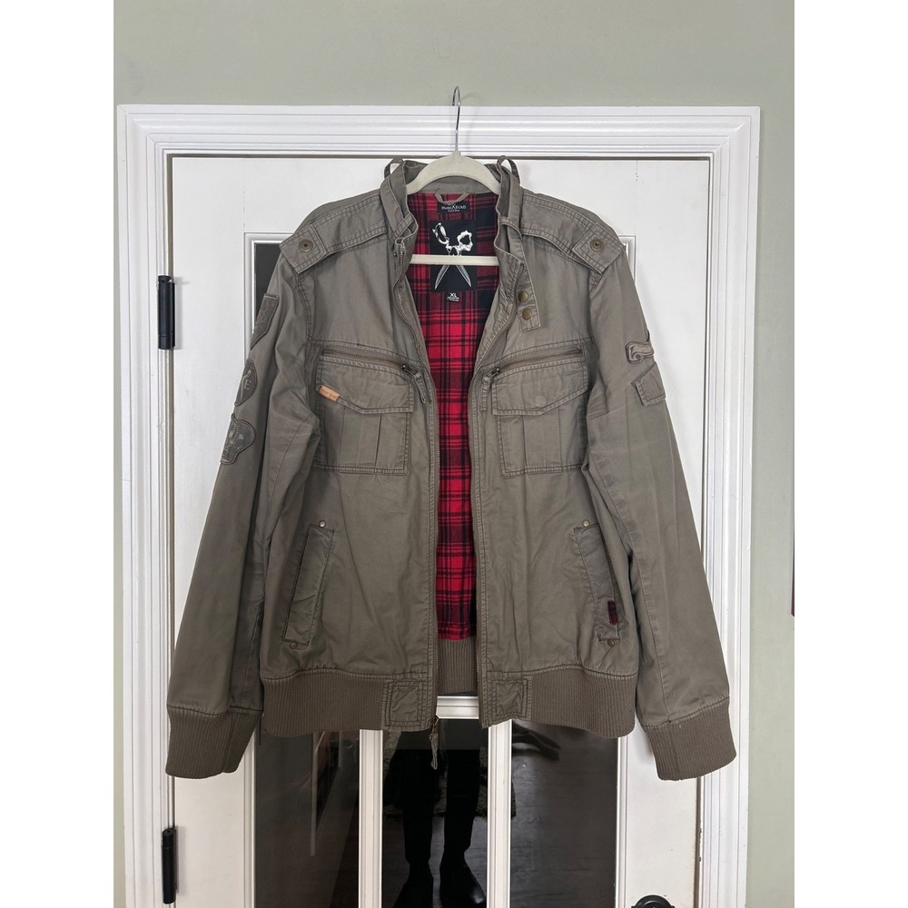 Marc Ecko Cut & Sew Military Style Jacket  Olive Bomber Coat Sz XL Cotton Shell